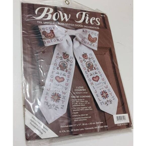 Bow‎ Ties Cross Stitch Door Decor 08110 I Love Country 11 x 17 Sampler Vintage - Picture 1 of 4